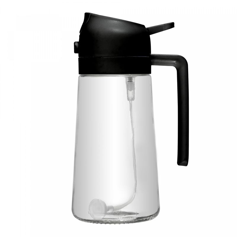 Galheteiro-2-em-1-com-Borrifador-Plastico-450ml-Preto-Vidro-Lyor