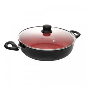 Wok de Indução com Tampa de Vidro Granito Chef 28cm Vermelho Alumínio com Revestimento Cerâmico- Lyor
