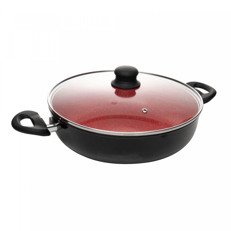 Wok-de-Inducao-com-Tampa-de-Vidro-Chef-Pro-28cm-Vermelho-Aluminio-com-Revestimento-Ceramico-Lyor