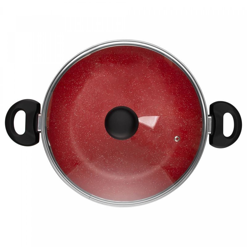 Wok-de-Inducao-com-Tampa-de-Vidro-Chef-Pro-28cm-Vermelho-Aluminio-com-Revestimento-Ceramico-Lyor