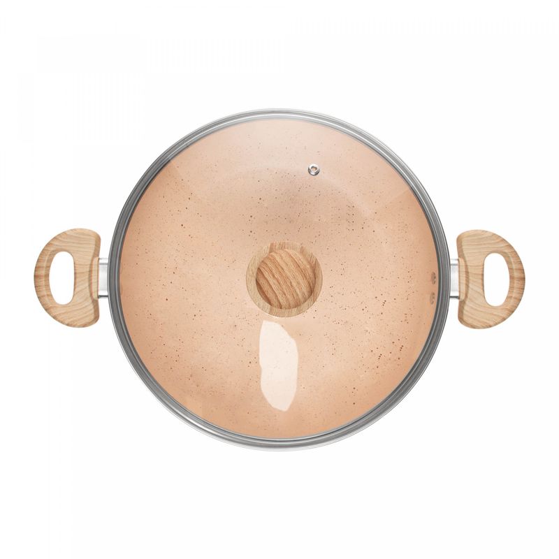 Wok-de-Inducao-com-Tampa-de-Vidro-Granito-Chef-28cm-Bege-Aluminio-com-Revestimento-Ceramico-Lyor