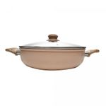 Wok-de-Inducao-com-Tampa-de-Vidro-Granito-Chef-28cm-Bege-Aluminio-com-Revestimento-Ceramico-Lyor