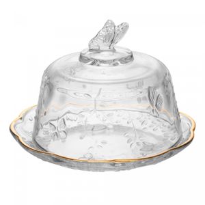 Queijeira com Tampa New Butterfly com Fio de Ouro 19,5cm x 12,5cm Cristal Ecológico - Lyor