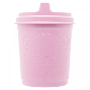 Copo com Tampa Baby Bear 400ml Rosa PP e Bambu - Lyor