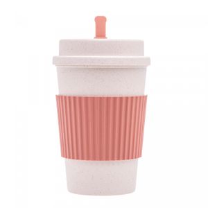 Copo de Café com Tampa e Mexedor 450ml Sortido PP e Bambu - Lyor