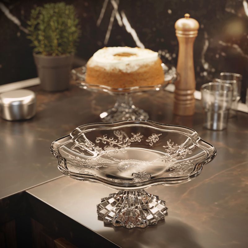 Prato-para-Bolo-com-Pe-New-Butterfly-265cm-x-27cm-x-12cm-Cristal-Ecologico-Lyor