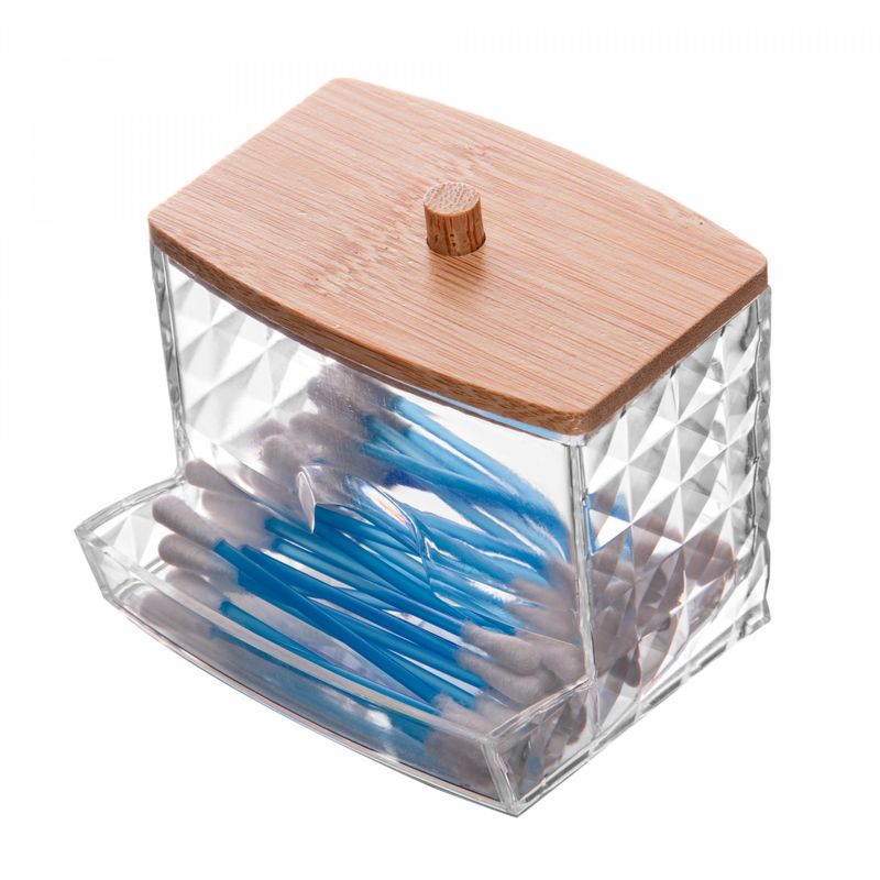 Porta-Cotonete-Retangular-com-Tampa-de-Bambu-Special-My-Box-9cm-x-75cm-x-85cm-Plastico-Lyor