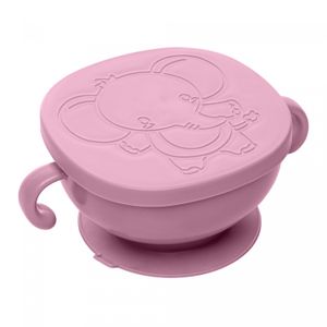 Bowl com Tampa e Ventosa Baby Elefante Rosa Plástico - Lyor