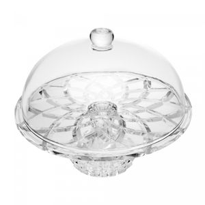 Prato para Bolo com Pé e Tampa Deli Diamond 30cm x 23,5cm Vidro - Lyor