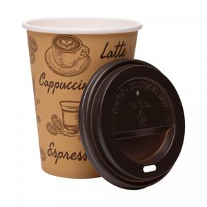 Conjunto 50 Copos Descartáveis com Tampa Capuccino Papel - Lyor