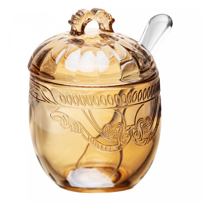 Acucareiro-com-Colher-e-Tampa-Imperial-240ml-Ambar-Metalizado-Cristal-Ecologico-Lyor