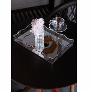 Bandeja com Espelho Ocean 20cm x 30cm x 4cm Prateada Metal - Lyor