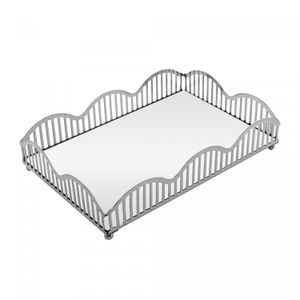 Bandeja com Espelho Wave 21cm x 14cm x 4cm Prateada Metal - Lyor