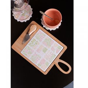 Conjunto 3 Peças para Queijo com Tábua e Faca Floral 30cm x 17cm x 2,5cm Bambu - Lyor