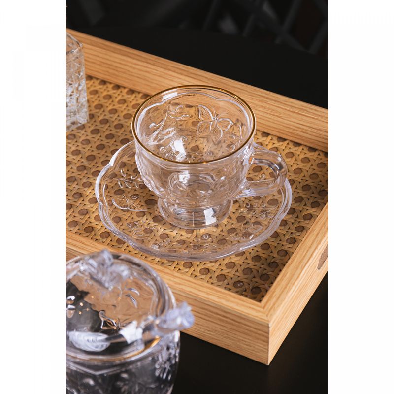 Xicara-de-Cha-com-Pires-New-Butterfly-com-Fio-de-Ouro-180ml-Cristal-Ecologico-Lyor
