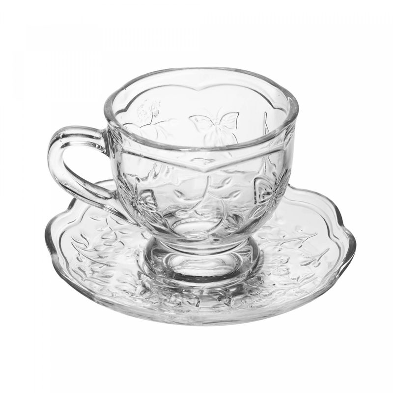 Xicara-de-Cha-com-Pires-New-Butterfly-180ml-Cristal-Ecologico-Lyor