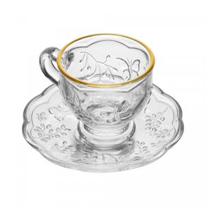 Xícara de Café com Pires New Butterfly com Fio de Ouro 80ml Cristal Ecológico - Lyor