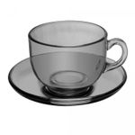 Xicara-de-Cha-com-Pires-Nice-de-Vidro-150ml-Cinza-Lyor