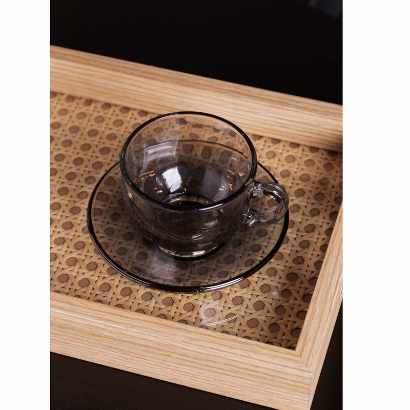 Xicara-de-Cha-com-Pires-Nice-de-Vidro-150ml-Cinza-Lyor