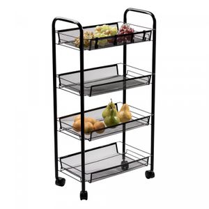 Carrinho Organizador Multiuso de Metal 4 Prateleiras com Rodinhas Preto 44cm x 26cm x 83cm -Lyor