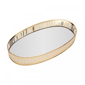 Bandeja de Metal com Espelho Berlin Dourada 26cm x 12cm x 5cm - Lyor