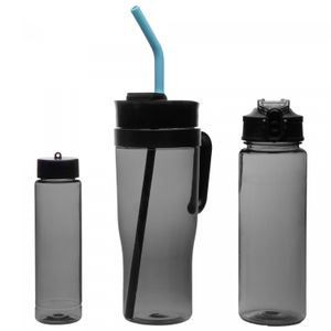 Conjunto 1 Caneca com 2 Garrafas Squeeze de Plástico Preto - Lyor