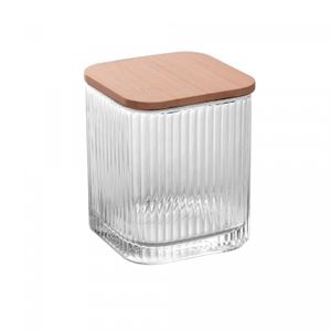 Porta Cotonete e Algodão de Vidro com Tampa de Bambu Lines 8cm x 8cm x 9,5cm - Lyor