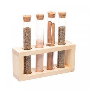 Conjunto 5 Peças Porta Temperos de Vidro Borossilicato com Tampa e Suporte de Madeira 130ml - Lyor