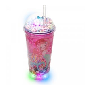 Copo Decorativo de Plástico com Canudo e Luz Led Sereia 460ml - Lyor