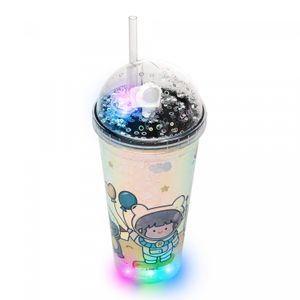 Copo Decorativo de Plástico com Canudo e Luz Led Astronauta 460ml - Lyor