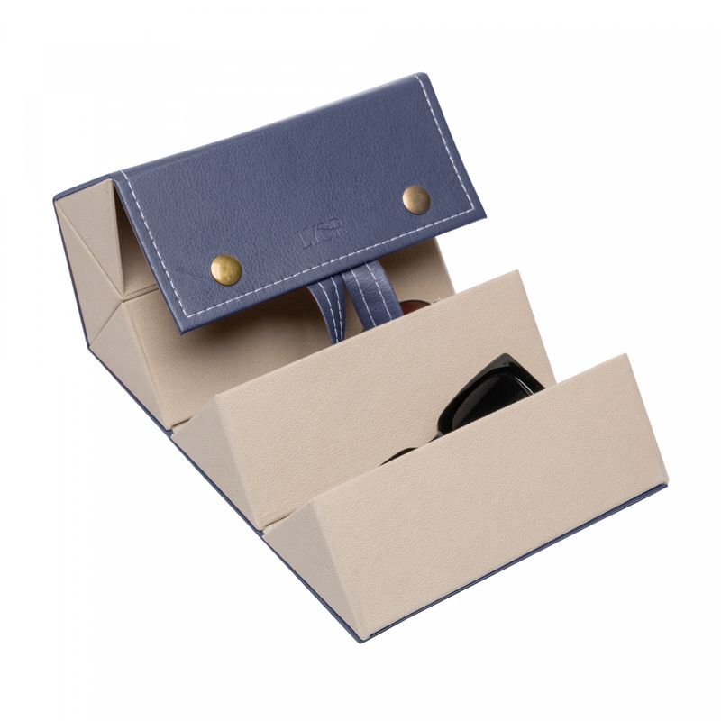 Estojo-para-Oculos-de-Couro-Sintetico-Azul-com-5-Cavidades-Lyor