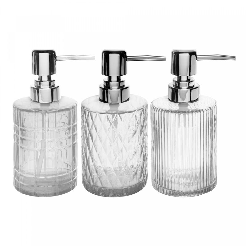 Porta-Sabonete-Liquido-de-Vidro-com-Pump-Prateado-Sortido-250ml-Lyor