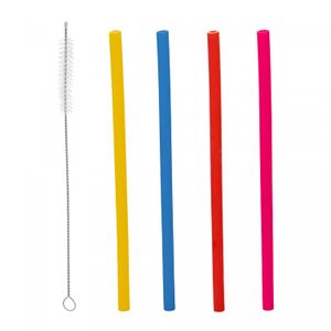 Conjunto 4 Canudos de Silicone Coloridos Reutilizáveis com Escova para Limpeza 22cm - Lyor