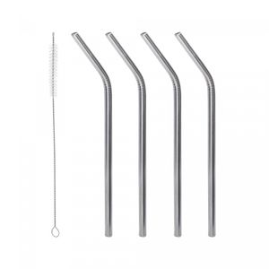 Conjunto 4 Canudos de Aço Inox Reutilizáveis com Escova para Limpeza 21,5cm - Lyor