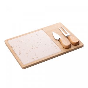 Conjunto 4 Peças para Queijo com Bandeja de Bambu e Tábua Terrazo 17x25x2cm Lyor