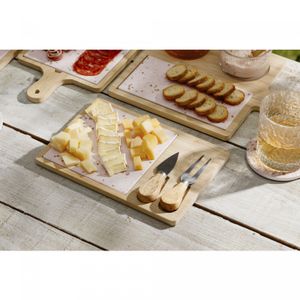 Conjunto 4 Peças para Queijo com Bandeja de Bambu e Tábua Terrazo 17x25x2cm Lyor