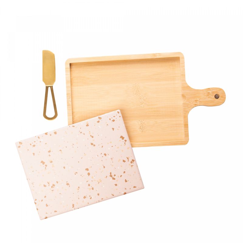 Conjunto-3-Pecas-para-Queijo-com-Bandeja-de-Bambu-e-Faca-Dourada-e-Tabua-Terrazo-29x17x15cm-Lyor