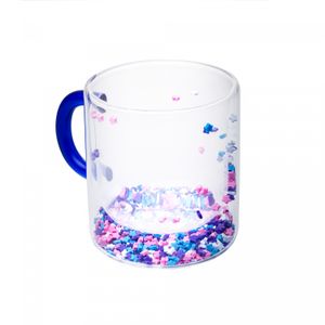Caneca Parede Dupla de Vidro Borossilicato com Alça Azul Stars 300ml - Lyor