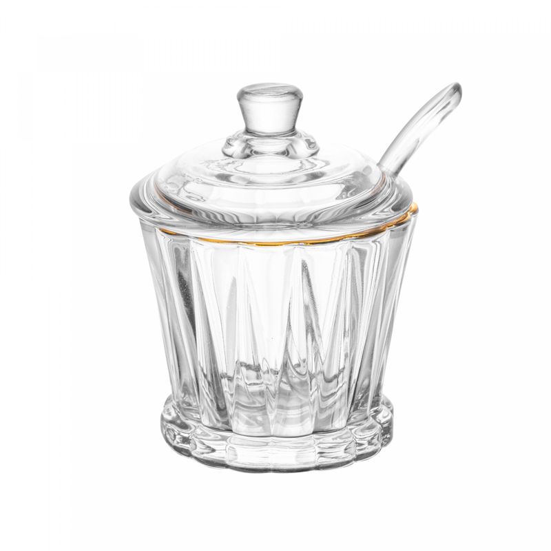 Acucareiro-de-Cristal-com-Colher-e-Tampa-com-Fio-de-Ouro-Radial-210ml-Lyor
