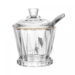 Açucareiro de Cristal com Colher e Tampa com Fio de Ouro Radial 210ml - Lyor
