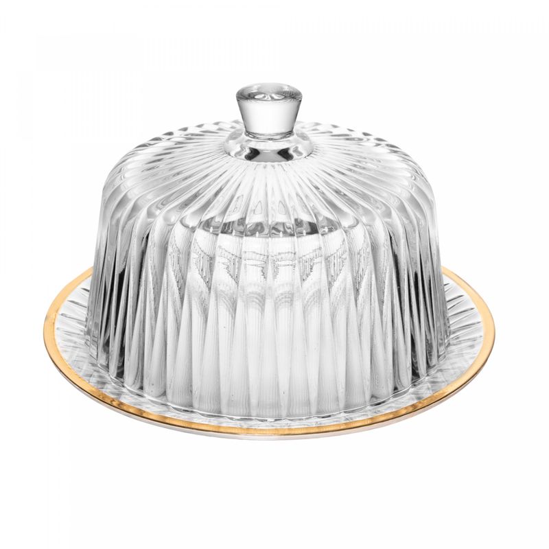 Queijeira-de-Cristal-com-Tampa-e-Fio-de-Ouro-Radial-20cm-x-20cm-x-125cm-Lyor