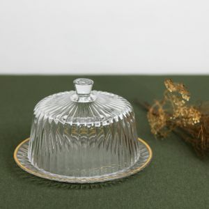 Queijeira de Cristal com Tampa e Fio de Ouro Radial 20cm x 20cm x 12,5cm - Lyor