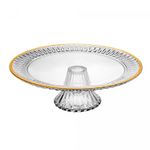 Prato-para-Bolo-de-Cristal-com-Pe-e-Fio-de-Ouro-Radial-32cm-x-32cm-x-10cm-Lyor