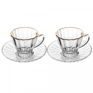 Conjunto 2 Xícaras para Café de Cristal com Fio de Ouro e Pires Radial 90ml - Lyor