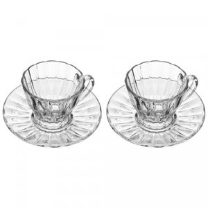 Conjunto 2 Xícaras para Chá de Cristal Ecológico com Pires Radial 180ml - Lyor