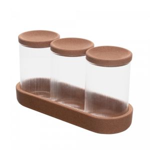 Conjunto 3 Potes de Vidro Borossilicato com Tampa Rolha e Suporte Essência 500ml - Lyor