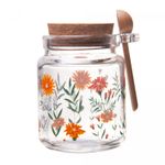 Porta-Mantimento-Redondo-de-Vidro-com-Tampa-e-Colher-de-Bambu-Flora-240ml-Lyor