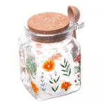 Porta-Mantimento-Quadrado-de-Vidro-com-Tampa-e-Colher-de-Bambu-Flora-270ml-Lyor