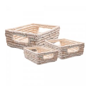Conjunto 3 Cestos Retangulares Organizadores de Fibra Natural Braid - Lyor
