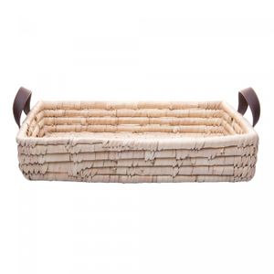 Bandeja Retangular Decorativa de Fibra Natural e Alça em Couro Braid - Lyor